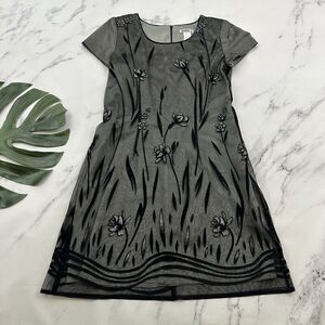 Taurus II Womens Vintage Y2k Mini Dress Size 10 Black Gray Mesh Overlay Sparkle